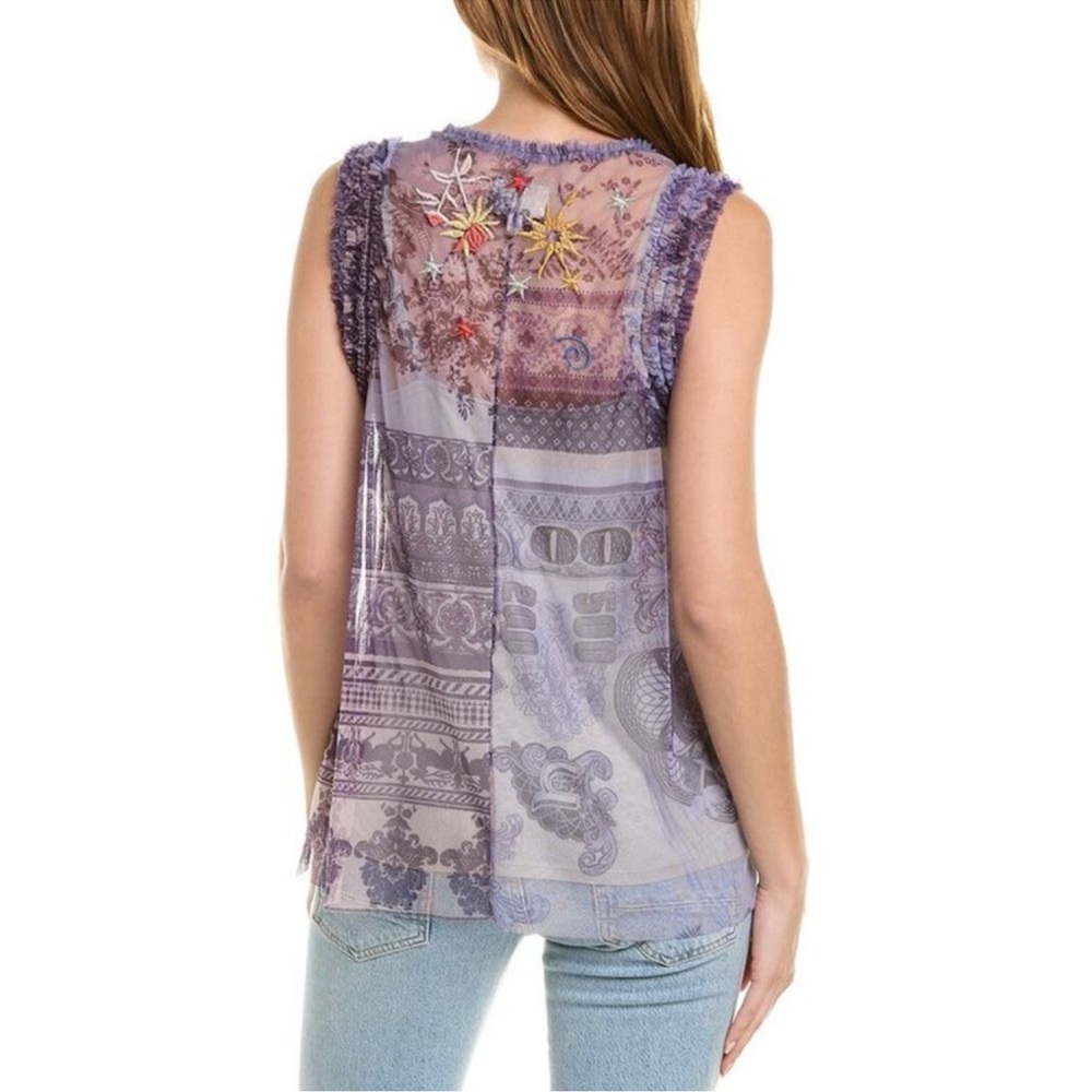 Johnny Was Womens Niccola Purple Mesh Top - Picture 2 of 7